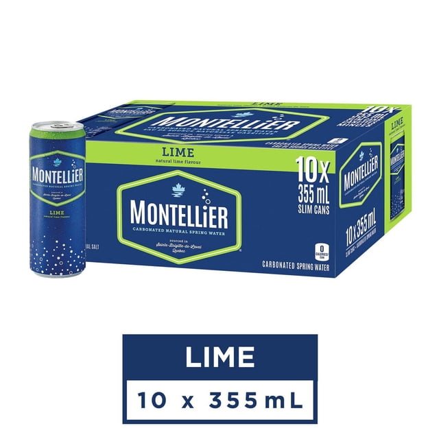 Montellier Eau de source naturelle à la lime 10 x 355 ml, Canettes