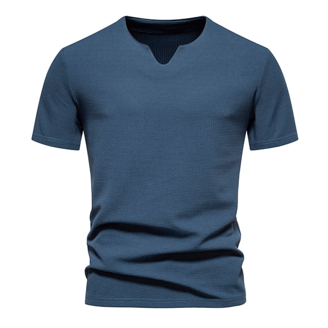 Yuzhih Mens Muscle Slim T Shirt V-Neck Solid Color Henley Shirt Summer Basic Tops Gym Workout Athletic Tee Shirts