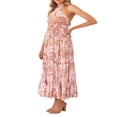 thumbnail image 3 of Robe Maxi d'Été Sans Manches à Encolure Croisée à Carreaux Découpée Dos Nu Fluide Rose TG, 3 of 7