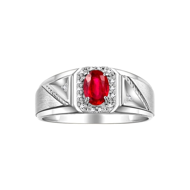 RYLOS Men's Rings Sterling Silver Classic 7X5MM Oval Gemstone & Diamond Ring Ruby July Birthstone Rings For Men Size 11