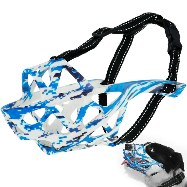 Dog Muzzle Anti Biting Anti Eating Lightweight Durable Humanized Adjustable Black Sky Blue