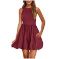 thumbnail image 2 of Ovzne Robes d'Été pour Femmes Robe de Plage Mode pour Dames Sans Manches à Col Rond Robe Unie avec Poches Robe Courte Mini Robes Robe d'Été Liquidation, 2 of 7