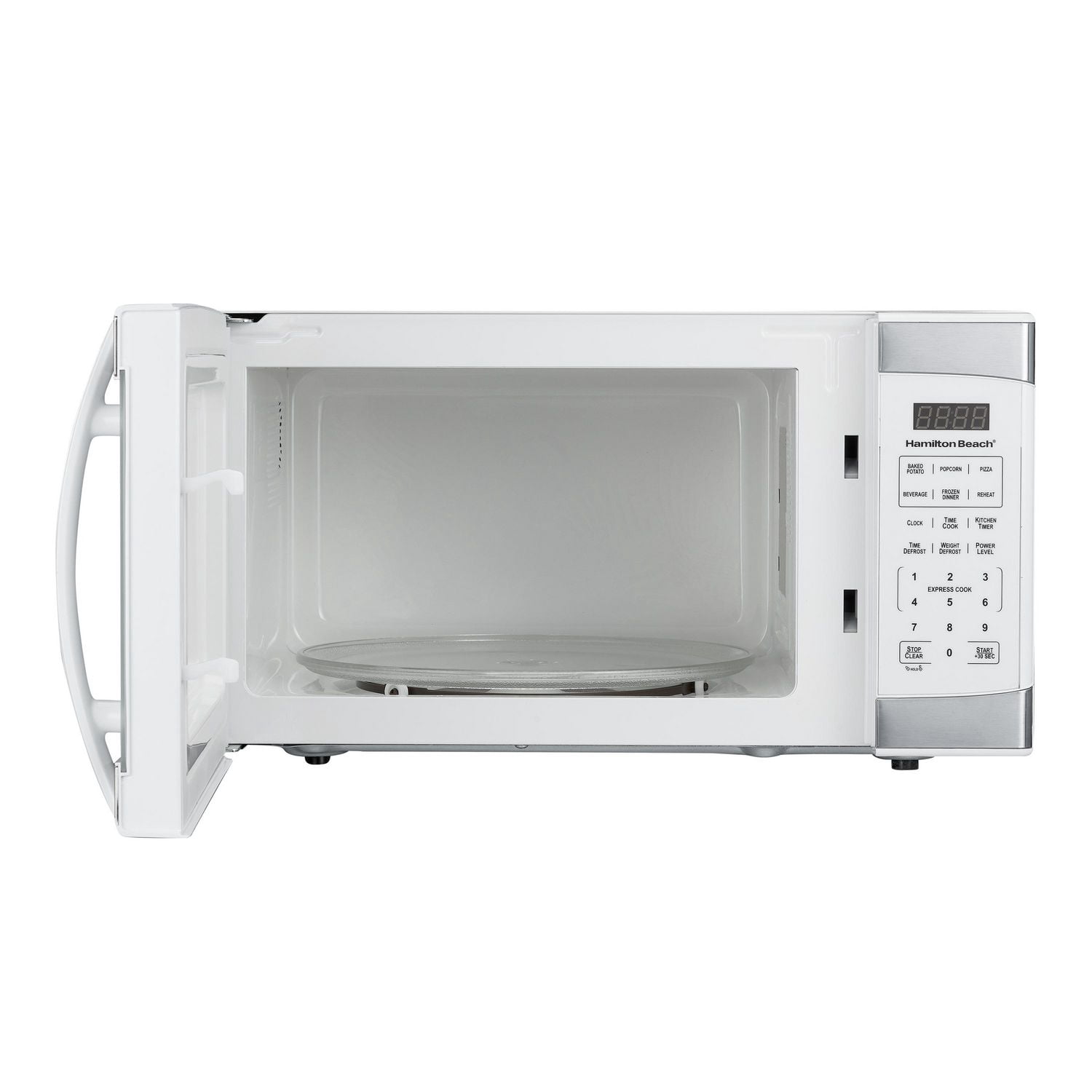 Micro-ondes de comptoir Hamilton Beach 1,1 pi³ en acier inoxydable avec sécurité enfants, 1000 W, blanc