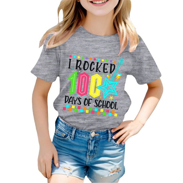TZEWGL T-Shirts For Girl Print Round Neck Loose Short Sleeve Clothes For Newborns size 4-5T