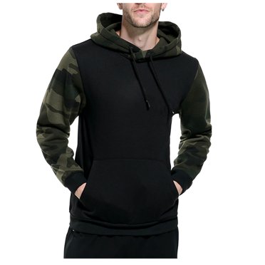 QIPOPIQ Men's Pullover Hoodie Blend Fleece Long Sleeve Contrast Color Military Sweatshirt with Kanga Pocket Clearance