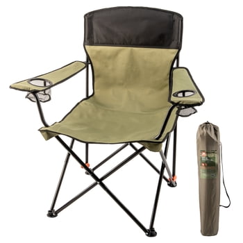 Ozark Trail 2 Position Oversize Arm Chair, Weight Capacity 300lbs, Heavy Duty  Steel Frame, Durable Polyester, Grey & Green, 2 Mesh Cup Holders, Carry Bag Included.