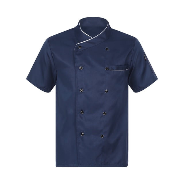 Ocealan Unisex Chef Jacket Shirt Short Sleeve Chef Coat Men Women Restaurant Kitchen Work Uniform Blue Short Sleeve XXL