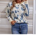 thumbnail image 1 of VgaVtl Chandails pour Femmes à Manches Longues, Chandail à Enfiler, Chandails pour Femmes Automne Régulier, Imprimé Animal, Tricoté, Confortable, Chandails Bleus, 1 of 5