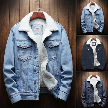 Insulated Hoodies For Men,Men Casual Denim Jacket And Velvet Stand Collar Single Breasted Jacket Coat,Men Winter Top Shirt,Christmas Gift For Gamily