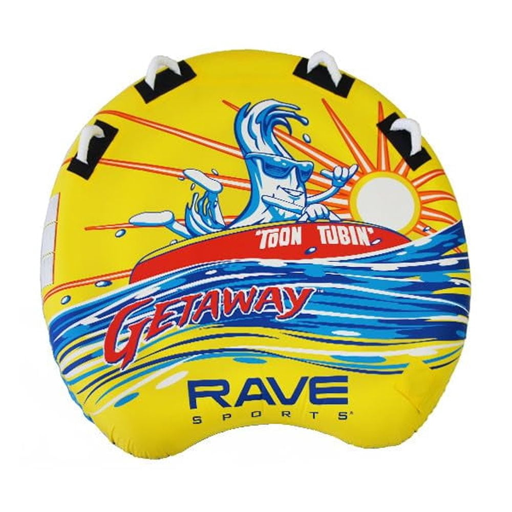 RAVE Sports Getaway Boat Towable Tube for 1-2 Riders, Heavy-Duty Durable Construction for Pulling Behind Boat, Skim-Fast Bottom Coating for Extra Glide