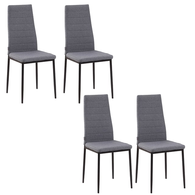 HOMCOM Ensemble de 4 Chaises de Salle à Manger, Chaises d'Appoint Rembourrées en Tissu de Lin, Ensemble Gris à Dossier Haut Sans Accoudoirs avec Capitonnage à Canaux, Rembourrage en Lin Gris et Sièges Rembourrés Doux, Pattes en Acier Enduit de Poudre, 16,1 Pouces L au Total (41 cm), Idéal pour Comptoirs de Cuisine Ou Sièges de Salle à Manger.