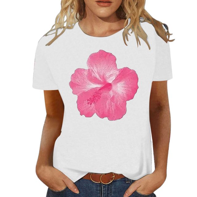 LUOGENLI T-shirts pour Femme pour Femmes Mode Décontractée Chemises Imprimées Col Rond Manches Courtes T-Shirt Hauts Tunique Blouse T-shirts Vintage pour Femmes T-Shirt Graphique Vêtements d'Été Blanc P