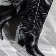 thumbnail image 4 of Awdenio Women's Winter High Boots With Fringe Sleeve In Solid Color And Low Heel, 4 of 6