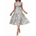 thumbnail image 3 of Robe d'Été Mi-Longue à Fleurs pour Femme, Manches à Volants, Robe Smockée, Fluide, Invitée de Mariage, Vert, Fleur, TG, 3 of 9