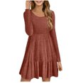 thumbnail image 1 of cfhntfmh Robe Chandail à Manches Longues pour Femmes Robe Mini en Tricot Doux à Manches Longues Décontractée d'Automne Col Rond Robe Moulante Côtelée, 1 of 6