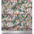 thumbnail image 1 of Soimoi Modal Satin Fabric Leaves & Cartoon Animals Jungle Printed Craft Fabric by The Yard 42 Inch Wide, 1 of 3