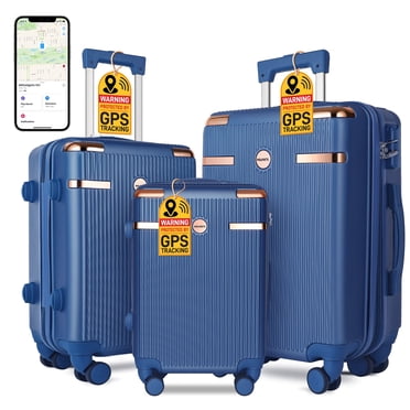 IMGadgets Go Luggage Ensemble de 3 Pcs (Bleu) / ABS Polycarbonate Léger et Durable / Roues Pivotantes Doubles 4x à 360° / Serrure Approuvée TSA / 3 Étiquettes Intelligentes GPS Mondiales / Conception Spacieuse / Poignée en Fer Rétractable