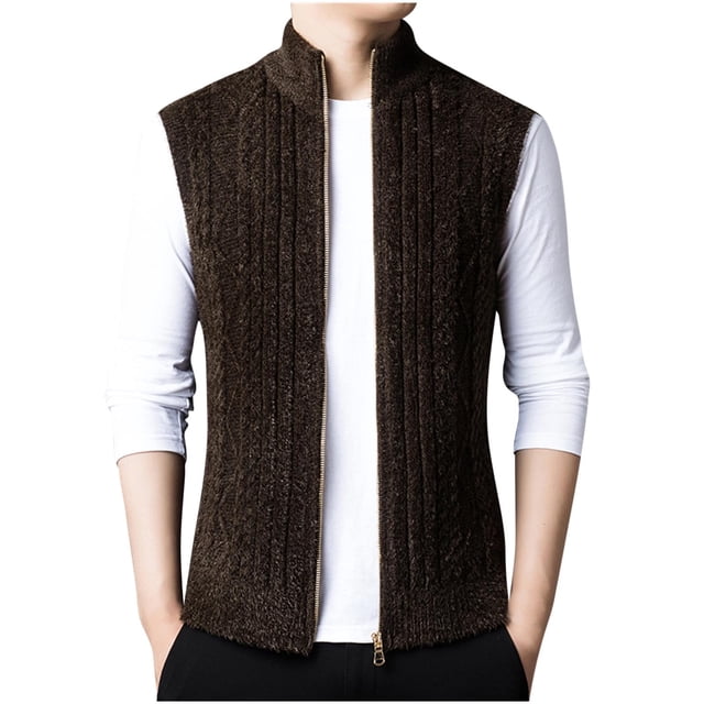 LOVZFMLL Vestes pour Hommes Décontractées Mode Col Montant Ajusté Chaud Chandail Tricoté Sans Manches à Capuche Veste Décontractée