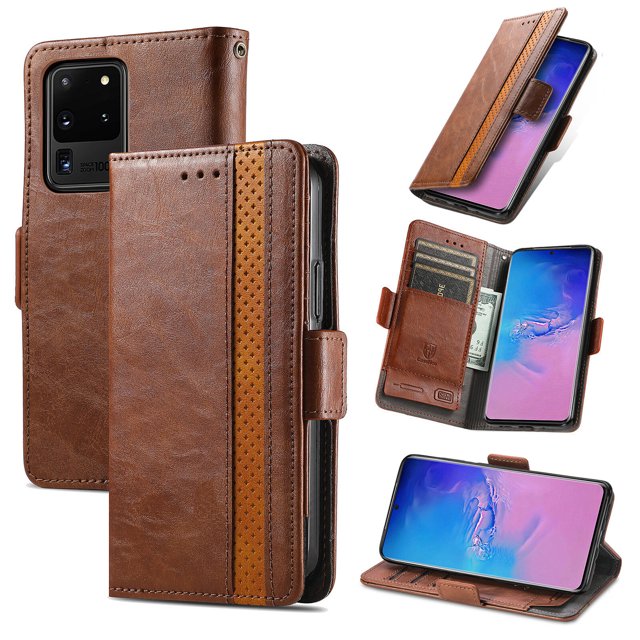 Case for Samsung Galaxy S20 Ultra 5G Cover Leather Wallet Folio Case Book Design Flip Magnetic Closure - Brown