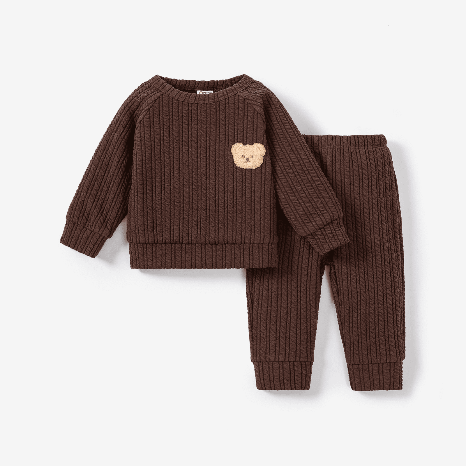 PatPat Ensemble 2 Pcs Bébé Fille/garçon Haut Texturé Brodé Ours et Pantalon