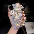 thumbnail image 4 of Case Compatible with iPhone 13 Pro Max Women Luxury Shiny Rhinestone Diamond Crystal Pearl Pendant Pumpkin Car Flower Soft Protective Anti-Fall Case, 4 of 5
