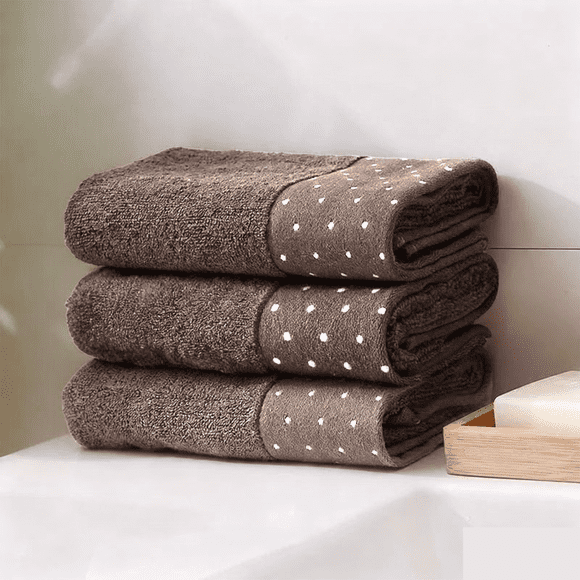 EazyTech 3 Pack Super Absorbent Bathroom Hand Towel 14"x30" Quick-Dry Soft Thickened Cotton Polka Dots Towels for Gym Travel(Brown)