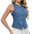 thumbnail image 2 of LOVZFMLL Jackets for Women's Solid Color Outwear Sleeveless Hoodless Button Denim Fashionable Jacket, 2 of 9