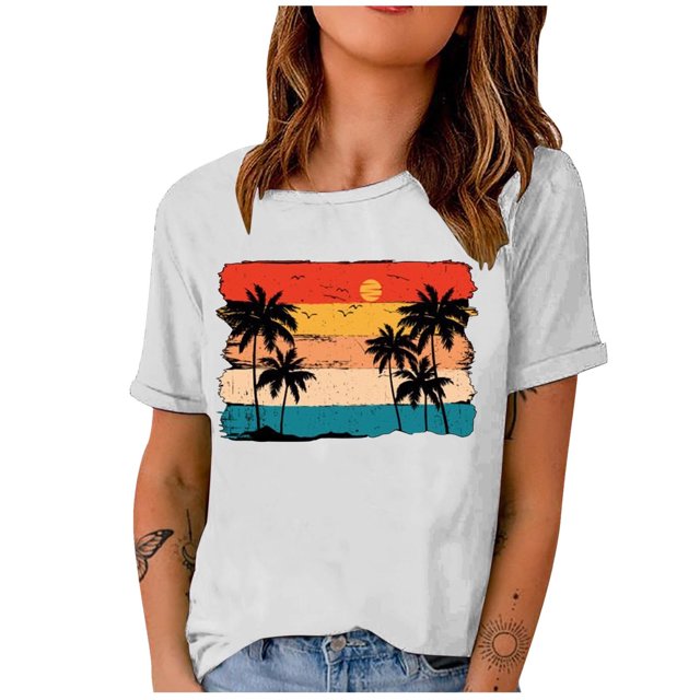 Birdeem Fashion Woman Print Round-Neck Short Sleeve T-Shirt Printing Loose Blouse Tops