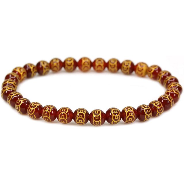 Pièces de Cuivre Naturelles Pierre Précieuse d'Agate Rouge Perles Rondes 6 mm Bracelet Extensible 7 Pouces Unisexe