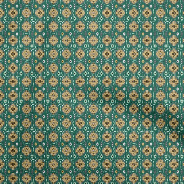 oneOone Cotton Poplin Green Fabric Asian Kilim Sewing Craft Projects Fabric Prints By Yard 56 Inch Wide