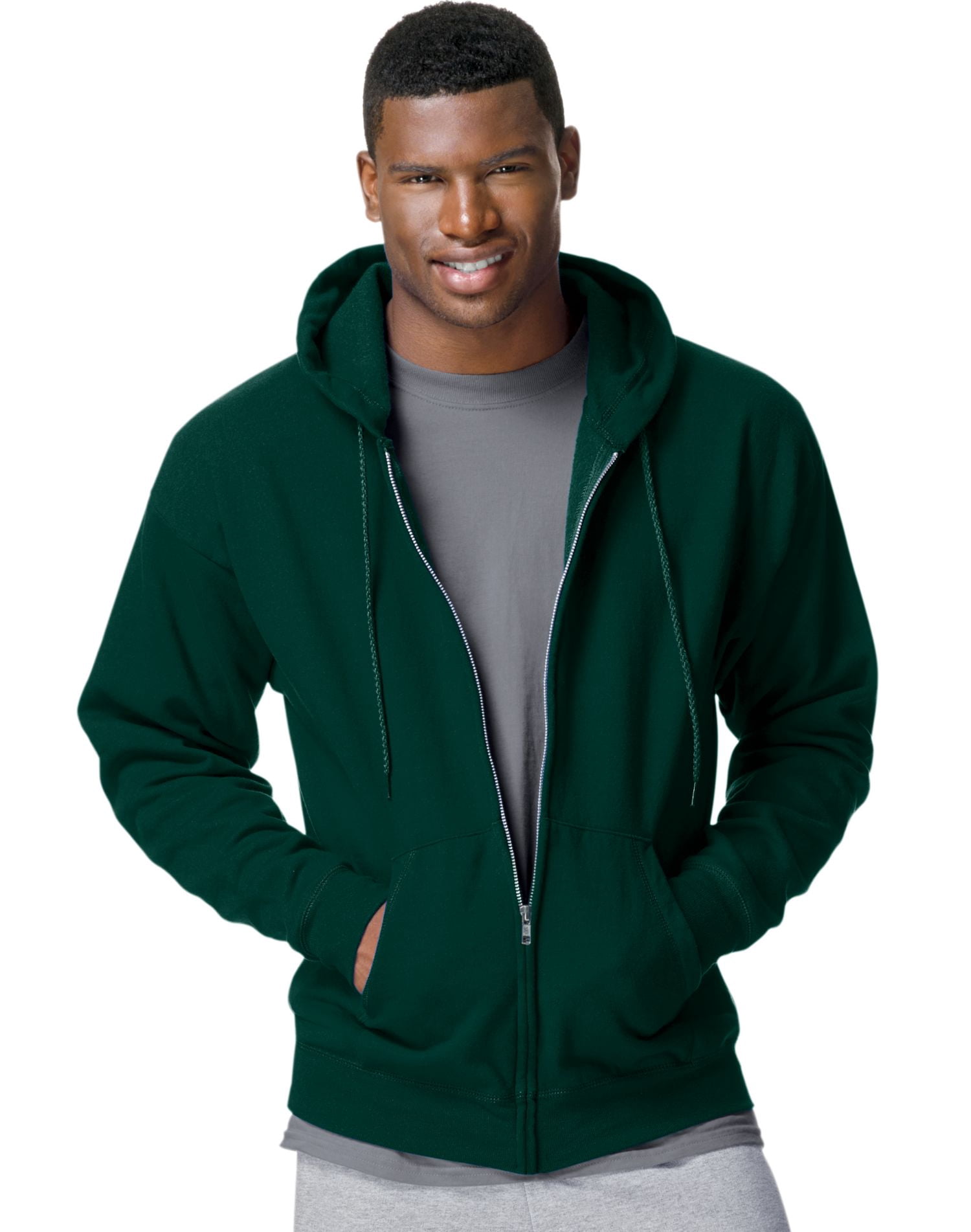 Hanes ComfortBlend EcoSmart Men`s Full Zip Hoodie, 3XL, Deep Forest