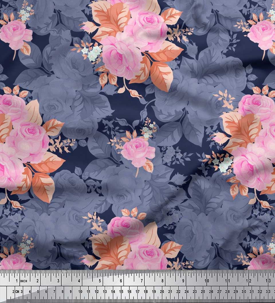 Soimoi Tissu Rayonne Feuilles & Rose Imprimé Floral 1 Yard 42 Inch Wide