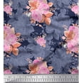 thumbnail image 1 of Soimoi Tissu en Viscose Chiffon Feuilles & Roses Imprimés Floraux au Mètre 42 Pouces de Large, 1 of 3