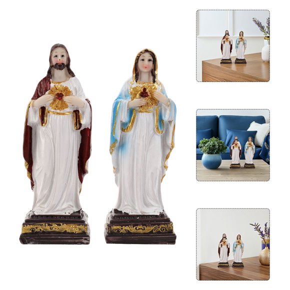 Raindrops 2Pcs Meticulously Crafted Resin Catholic Holy Family Statues for Home Spiritual Decoration