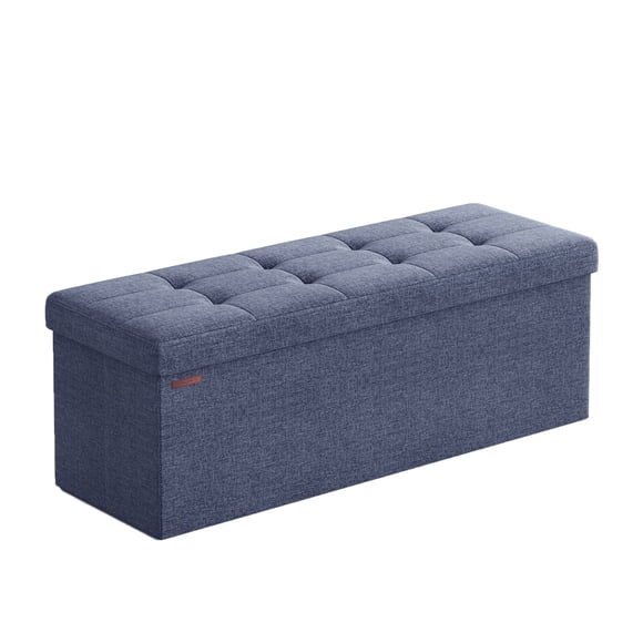 SONGMICS Banc Ottoman de Rangement Pliant 110 cm, Repose-Pieds Ottoman, Siège Rembourré, Coffre de Rangement, Charge 300 kg, pour Salon, Chambre, Entrée, Bleu Brume