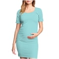 thumbnail image 1 of yoeyez Liquidation de Vêtements de Maternité Robe Grande Taille Femme Manches Courtes Col Rond Robe Simple Shower de Bébé Tenue Quotidienne Robe Soleil Robe Moulante Froncée Midi Robes Ajustées Vert Menthe,G, 1 of 7