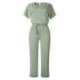 thumbnail image 2 of Kcodviy Women's Solid Color Lace Striped Jumpsuit Up Button Short Sleeved Body Shirts Women Jumpsuit Jumpsuits for Women Rompers for Women Casual Summer Jumpsuit, 2 of 6
