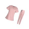 thumbnail image 4 of facefd Female Scrub Set Nurse v neckline Machine Washable Short Sleeves Suit M Pink, 4 of 8
