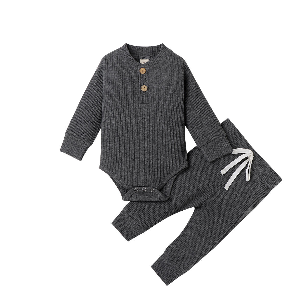 Kmbangi Barboteuse Tricotée pour Bébé avec Col Rond, Boutons, Haut à Lacets, Pantalon Jogger
