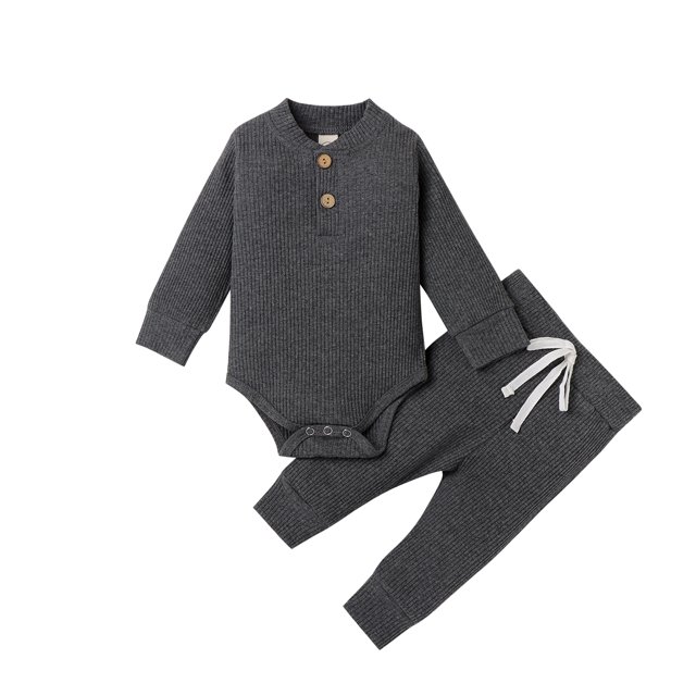 Kmbangi Barboteuse Tricotée pour Bébé avec Col Rond, Boutons, Haut à Lacets, Pantalon Jogger