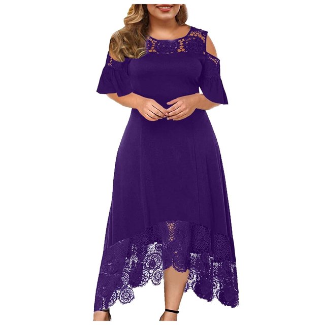 LSLJS Robe Grande Taille pour Femmes Aguichant à Volants Sans Bretelles à Empiècements en Dentelle à Manches Courtes, Robe Grande Taille