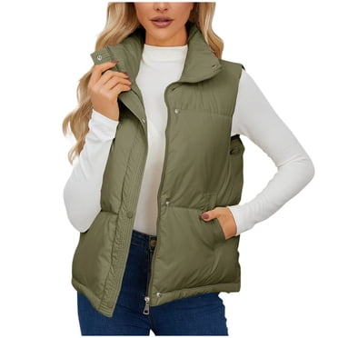Pisexur Womens Winter Vest Solid Color Warm Puffer Vest Zip Up Sleeveless Crop Gilet Casual Lightweight Down Outerwear Jackets with Pockets