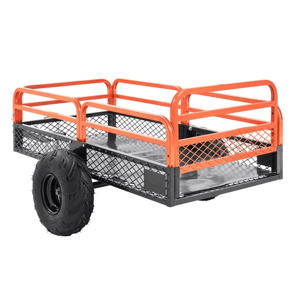 KFFKFF Remorque-Benne pour VTT en Acier Robuste, Capacité de Charge de 1500 Livres 15 Pieds Cubes, Remorque Arrière pour Jardin, avec Côtés Amovibles et 2 Pneus, pour Tondeuses, Tracteurs, VTT, UTV