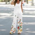 thumbnail image 2 of Mikilon Ensemble Stylé pour Femmes 2 Pcs Décontracté Ample Imprimé Gilet Pantalon Long Sans Manches Col Rond Haut/chemise Ensemble Blanc TP, 2 of 5