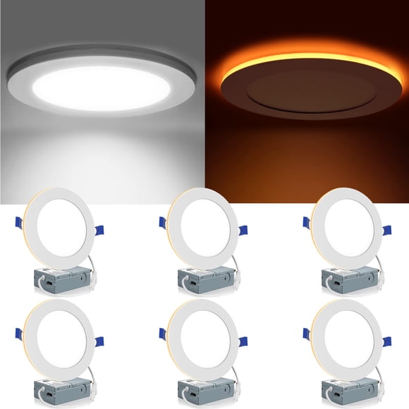 Meconard 6 Pack 6 Inch 5CCT LED Recessed Lighting with Night Light, 2700K/3000K/3500K/4000K/5000K Selectable Ultra-Thin LED Recessed Ceiling Lights, 12W=110W, 1050LM