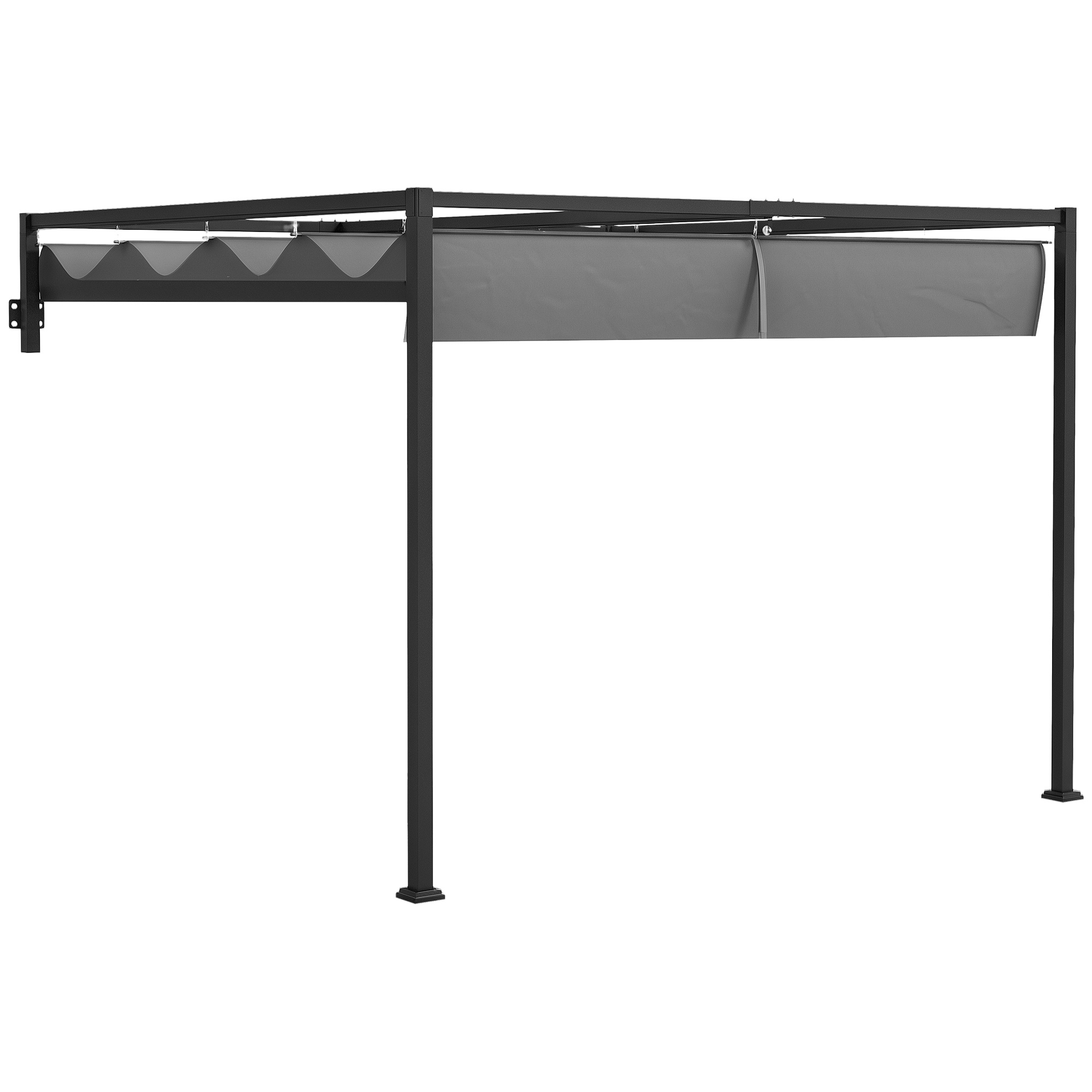Outsunny Pergola Adossée 10 Pieds x 10 Pieds avec Auvent Rétractable pour Patio, Terrasse