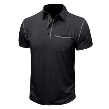 Dvkptbk Homme Manches Courtes Uni Décontracté Mode Col Rabattu Chandail Boutons T-Shirt Blouse