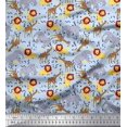thumbnail image 1 of Soimoi Blue Poly Georgette Fabric Lion,Giraffe & Elephant Kids Print Fabric by Yard 52 Inch Wide, 1 of 3