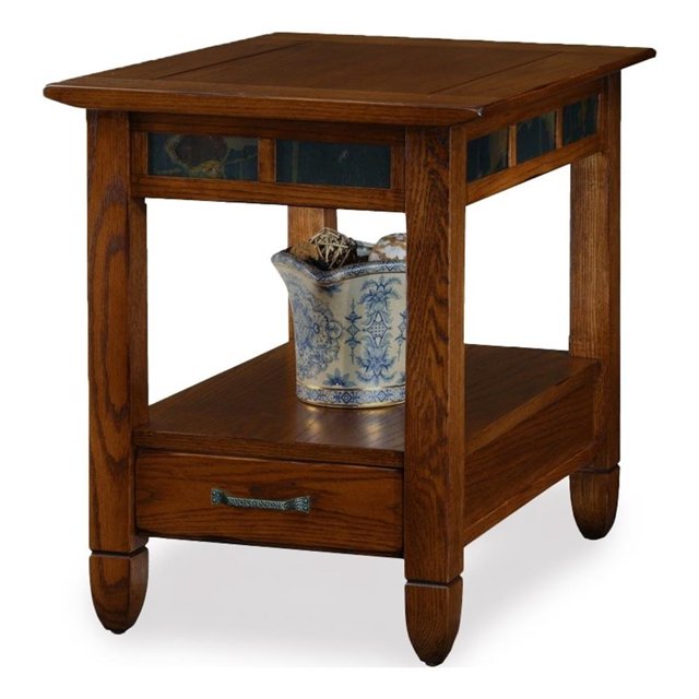 Leick Furniture Slatestone Table d'Appoint de Rangement en Bois, Fini Chêne Rustique