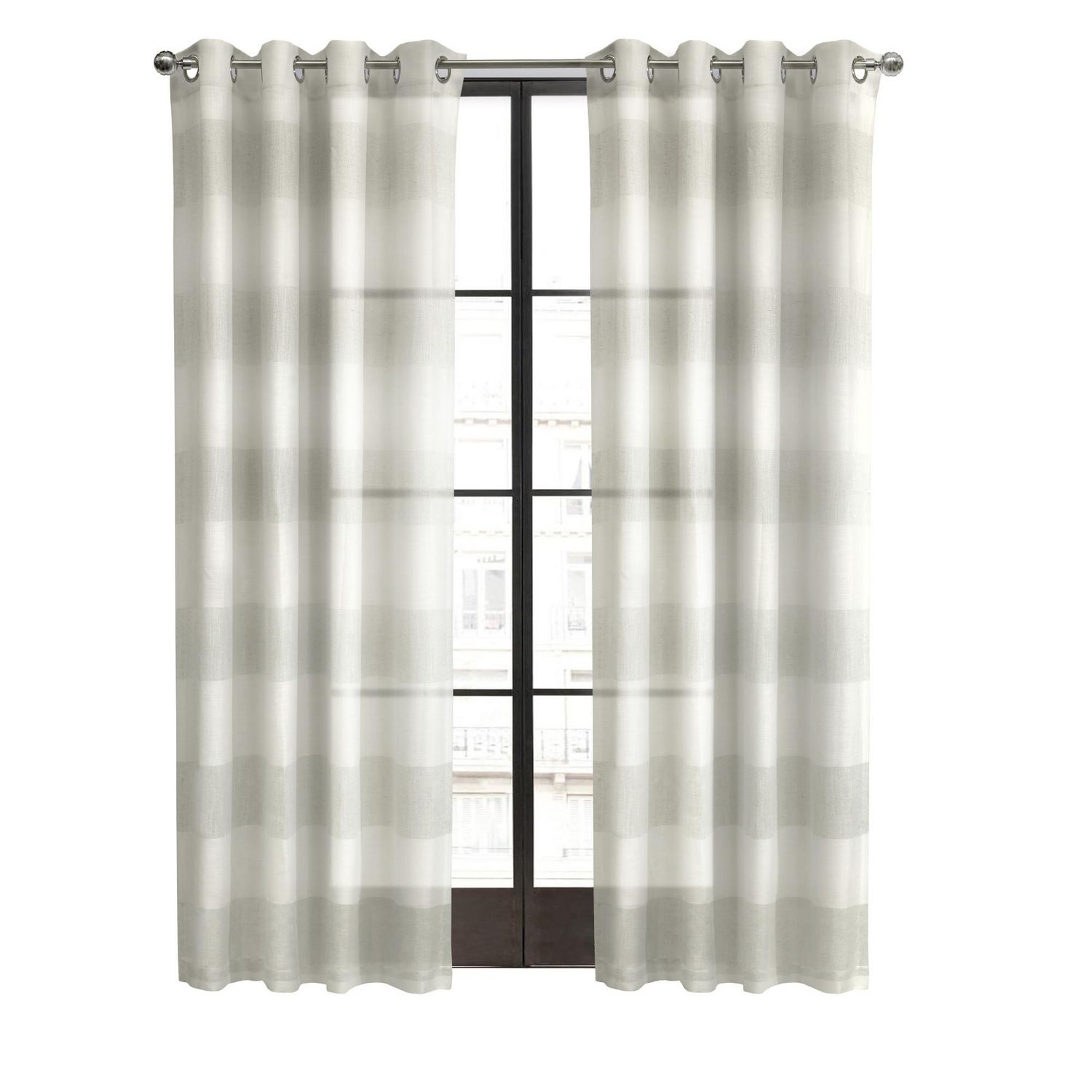 Loft Living Petoskey, filtrant la lumière panneau de rideau à œillets en faux lin à rayures métalliques 52" x 84", gris ivoire